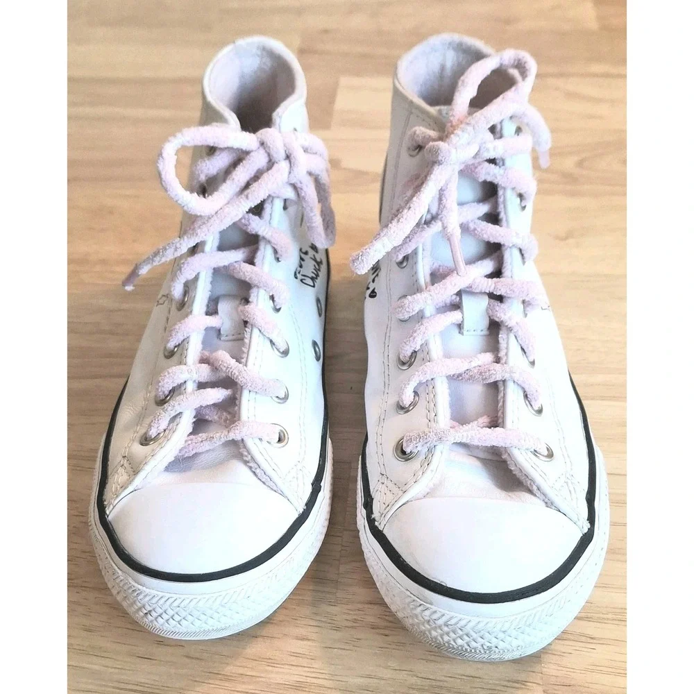 Converse Chuck Taylor All Star High Notes From BFF - 669725C White Leather Sz 2